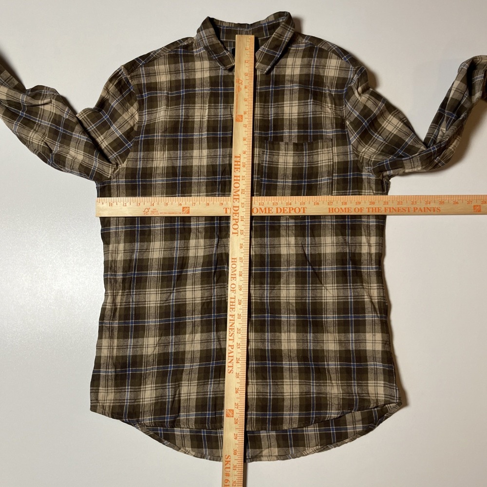 Cotton On Flannel Shirt Size M Brown Beige Blue Casual Button Up One Pocket Top - Picture 4 of 8